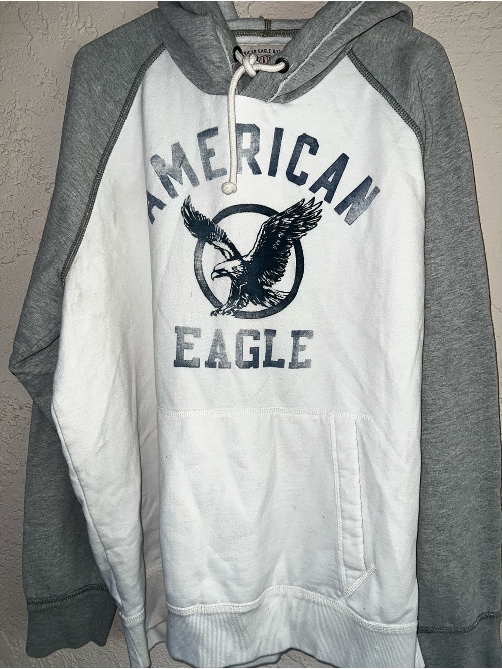 American Eagle Outfitters White & Gray Pullover Hoodie with Eagle Logo